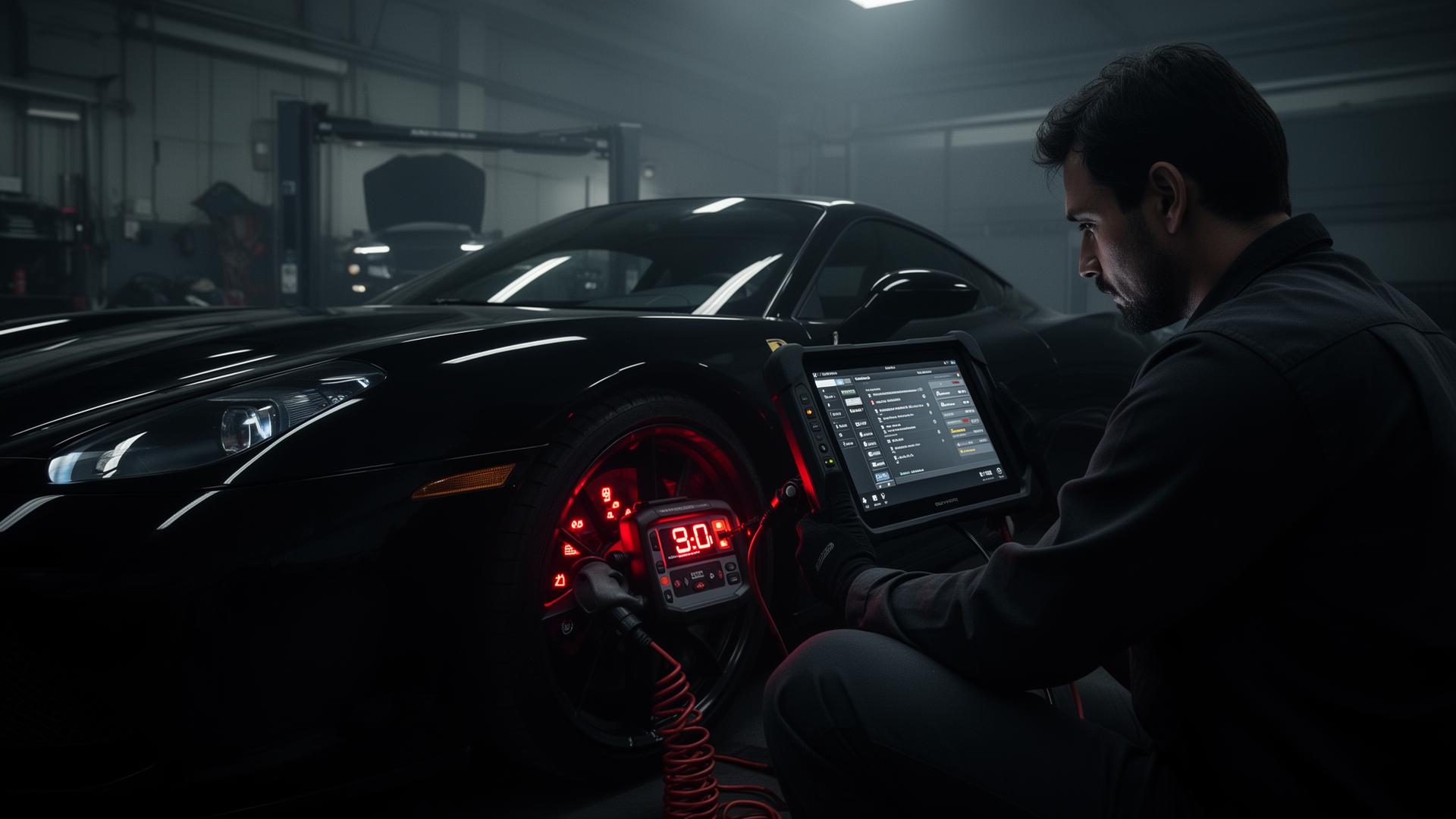 Technician running vehicle diagnostics